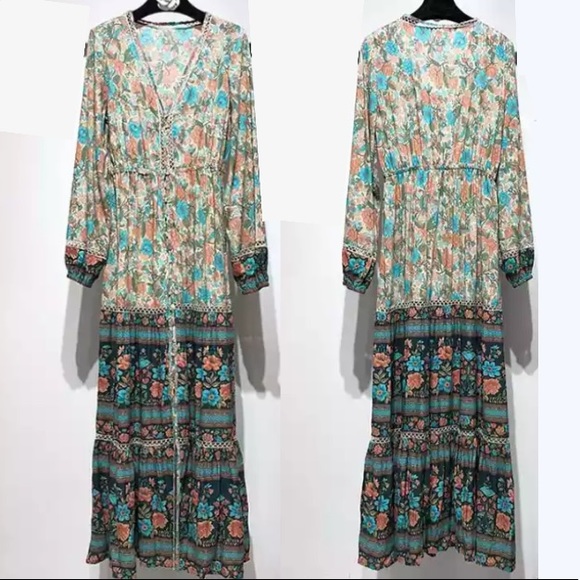 Floral Maxi DRESS Meadow Longsleeves Assha NEW - Picture 6 of 6